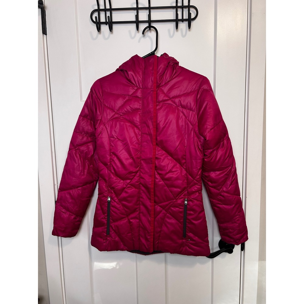 Spyder Womens Magenta Pink Geometric Quilted Hooded Puffer Jacket Size Medium